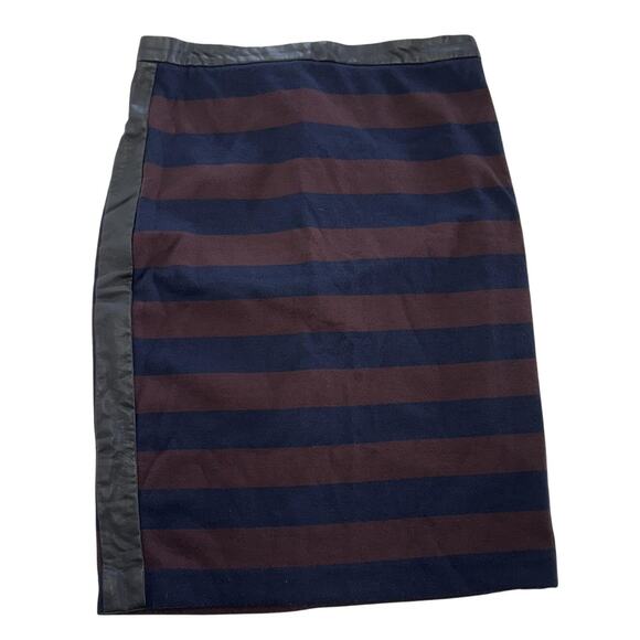 Club Monaco Skirt Womens 00 Blue Red Striped Faux Leather Trim Pencil Career - Picture 1 of 7